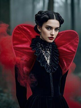 Women Renaissance Red Stand Up Collar